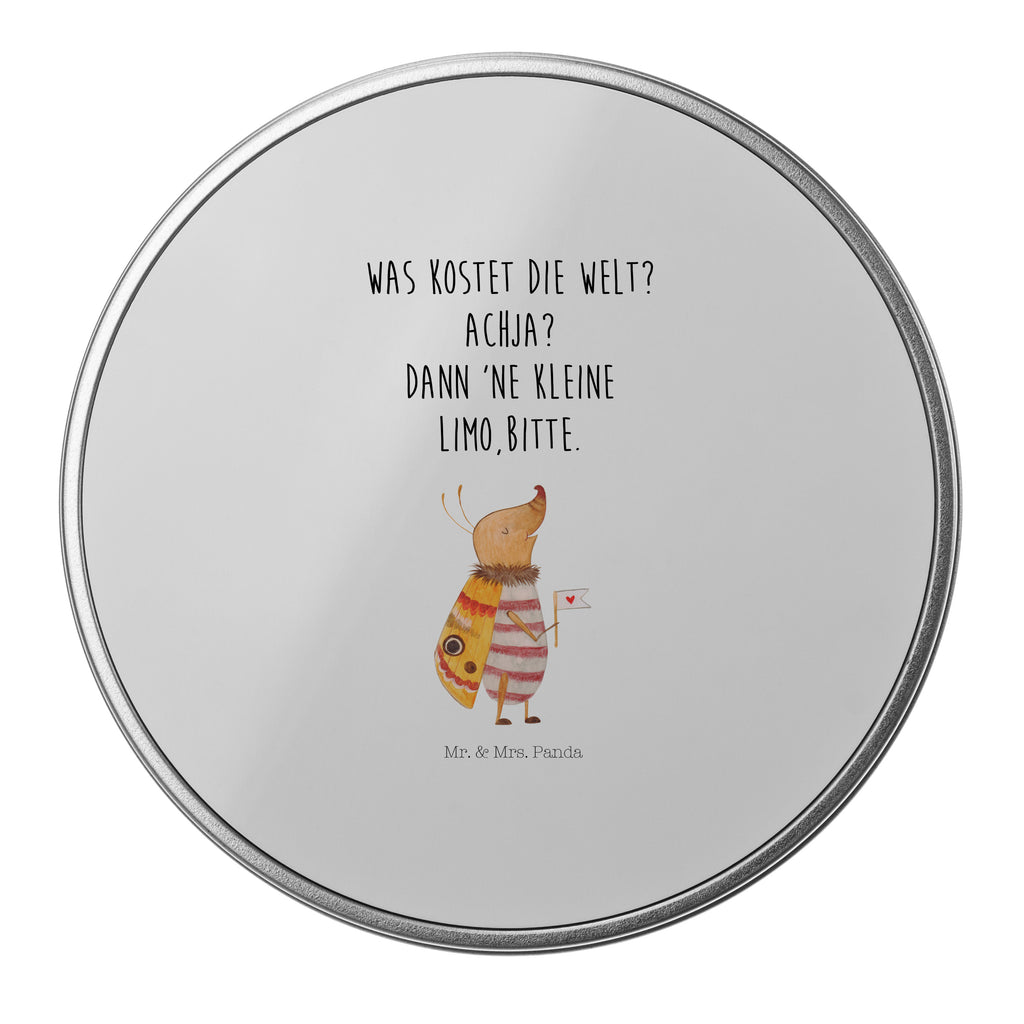 Blechdose rund Nachtfalter mit Fähnchen Metalldose, Keksdose, Dose, Vorratsdose, Geschenkbox, Tiermotive, Gute Laune, lustige Sprüche, Tiere, Nachtfalter, Käfer, Spruch lustig, Spruch witzig, süß, niedlich, Küche Deko, Was kostet die Welt