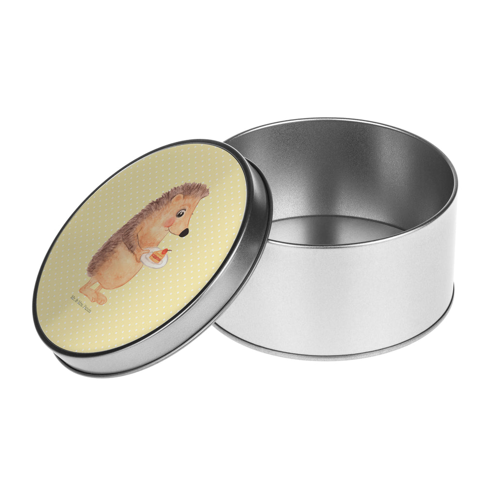 Blechdose rund Igel mit Kuchenstück Metalldose, Keksdose, Dose, Vorratsdose, Geschenkbox, Tiermotive, Gute Laune, lustige Sprüche, Tiere, Igel, Essen Spruch, Kuchen, Backen Geschenk, Kuchen backen, Einladung Party, Geburtstagskuchen, Torte