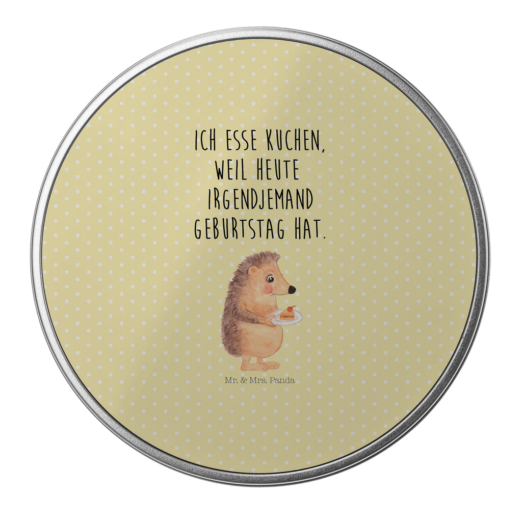 Blechdose rund Igel mit Kuchenstück Metalldose, Keksdose, Dose, Vorratsdose, Geschenkbox, Tiermotive, Gute Laune, lustige Sprüche, Tiere, Igel, Essen Spruch, Kuchen, Backen Geschenk, Kuchen backen, Einladung Party, Geburtstagskuchen, Torte