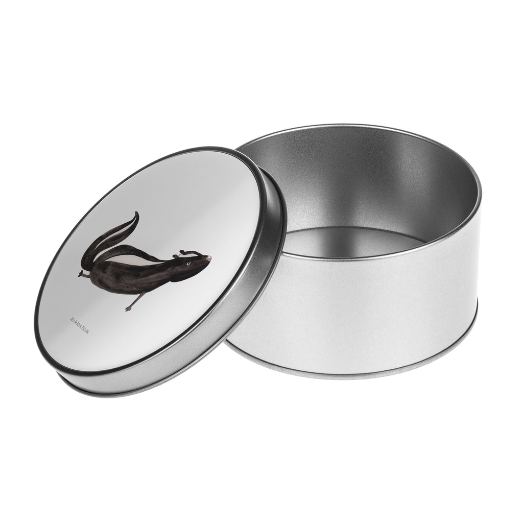Blechdose rund Stinktier Yoga Metalldose, Keksdose, Dose, Vorratsdose, Geschenkbox, Stinktier, Skunk, Wildtier, Raubtier, Stinker, Stinki, Yoga, Namaste, Lebe, Liebe, Lache