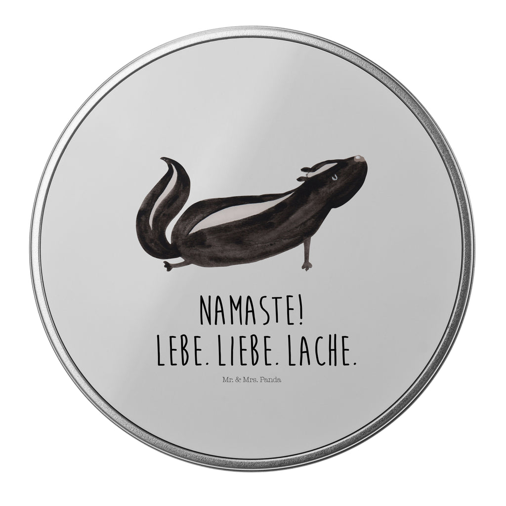 Blechdose rund Stinktier Yoga Metalldose, Keksdose, Dose, Vorratsdose, Geschenkbox, Stinktier, Skunk, Wildtier, Raubtier, Stinker, Stinki, Yoga, Namaste, Lebe, Liebe, Lache