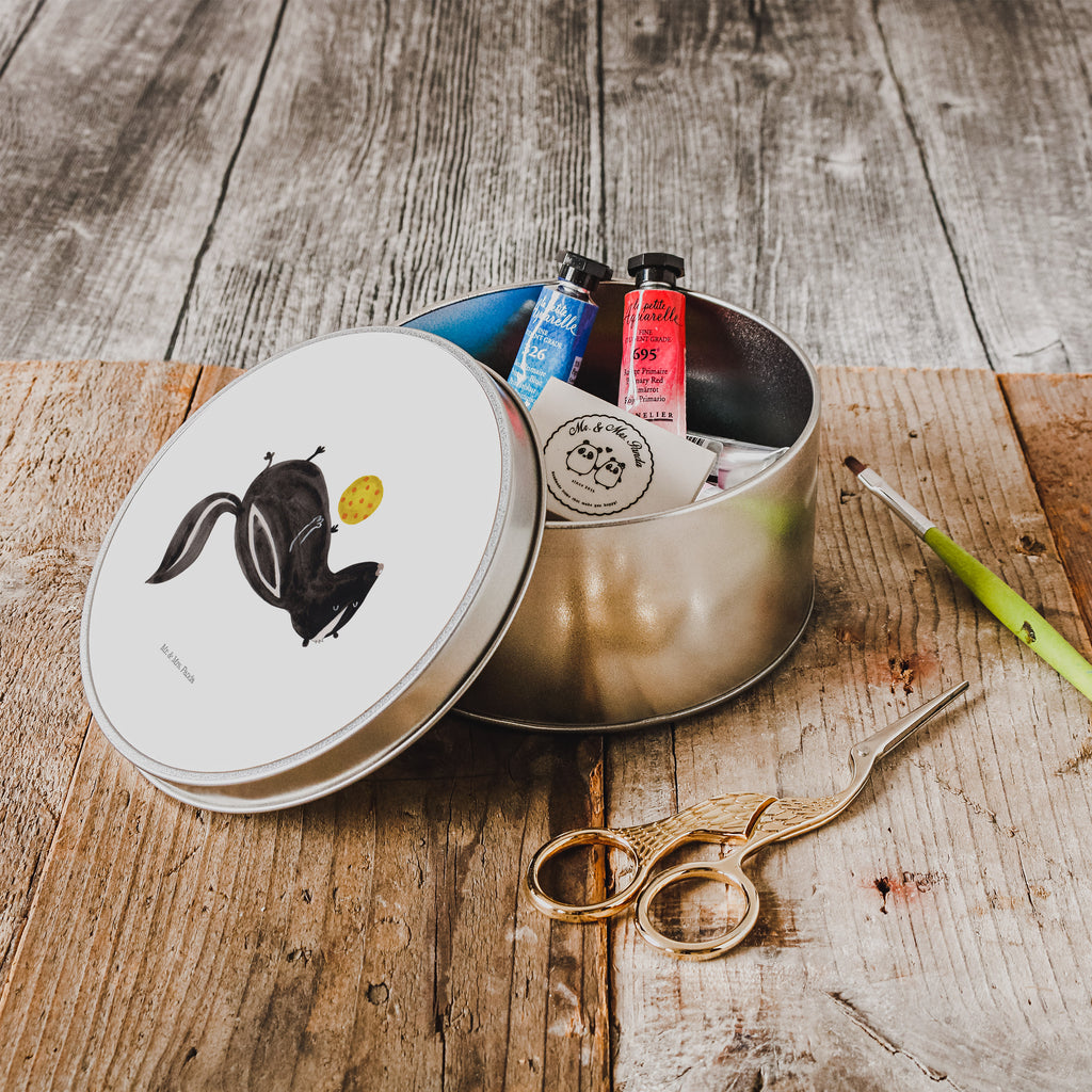 Blechdose rund Stinktier Ball Metalldose, Keksdose, Dose, Vorratsdose, Geschenkbox, Stinktier, Skunk, Wildtier, Raubtier, Stinker, Stinki, verspielt, Weisheit