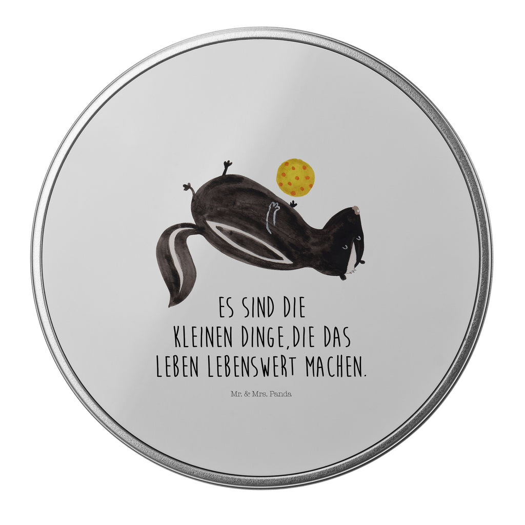 Blechdose rund Stinktier Ball Metalldose, Keksdose, Dose, Vorratsdose, Geschenkbox, Stinktier, Skunk, Wildtier, Raubtier, Stinker, Stinki, verspielt, Weisheit