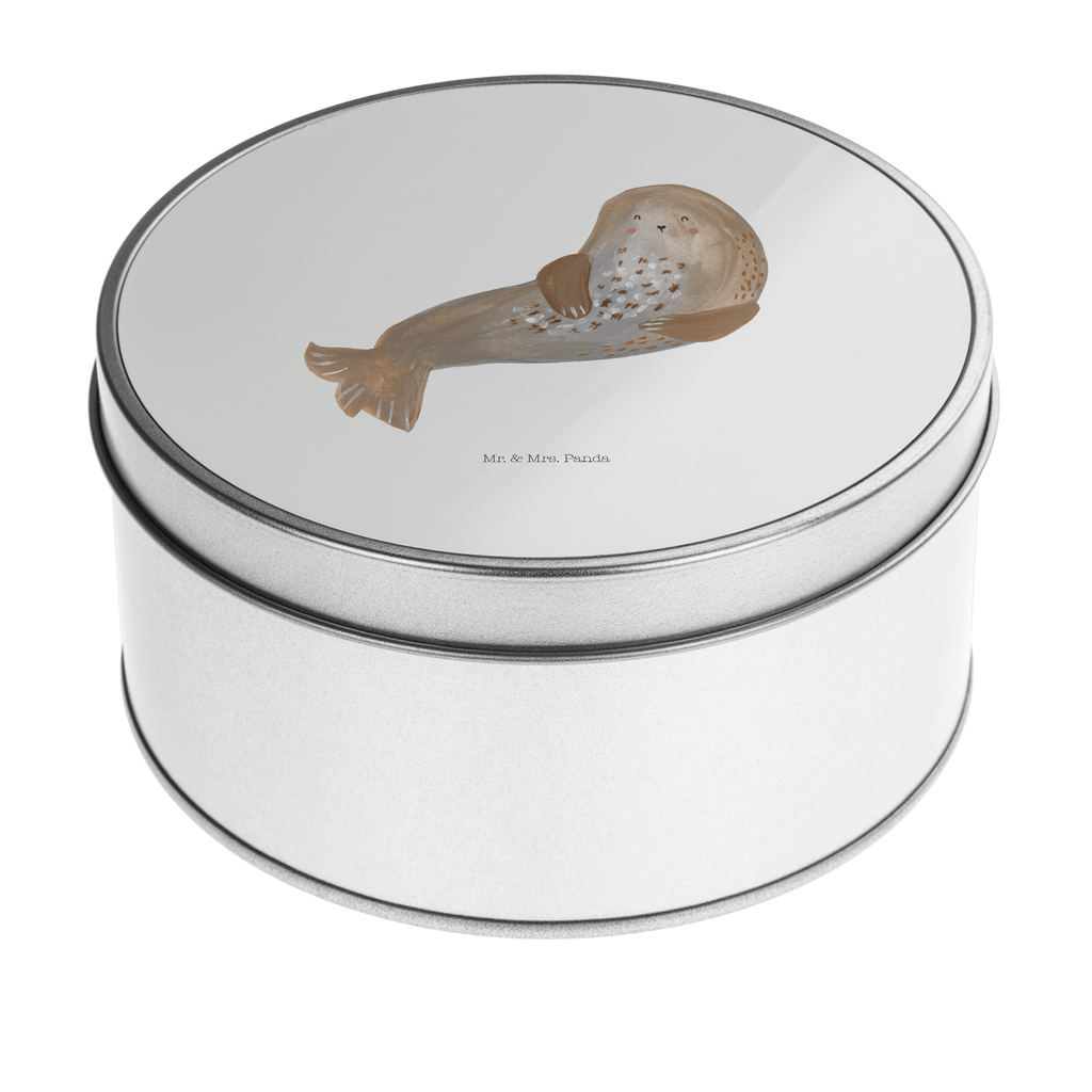 Blechdose rund Robbe lachend Metalldose, Keksdose, Dose, Vorratsdose, Geschenkbox, Tiermotive, Gute Laune, lustige Sprüche, Tiere, Robbe, Robben, Seehund, Strand, Meerestier, Ostsee, Nordsee