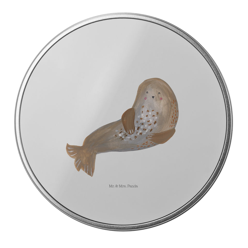 Blechdose rund Robbe lachend Metalldose, Keksdose, Dose, Vorratsdose, Geschenkbox, Tiermotive, Gute Laune, lustige Sprüche, Tiere, Robbe, Robben, Seehund, Strand, Meerestier, Ostsee, Nordsee