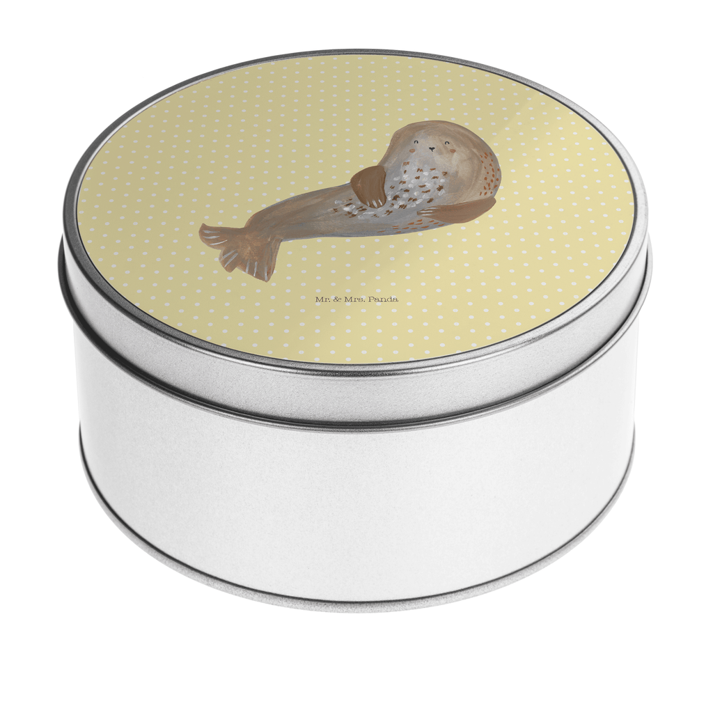 Blechdose rund Robbe lachend Metalldose, Keksdose, Dose, Vorratsdose, Geschenkbox, Tiermotive, Gute Laune, lustige Sprüche, Tiere, Robbe, Robben, Seehund, Strand, Meerestier, Ostsee, Nordsee