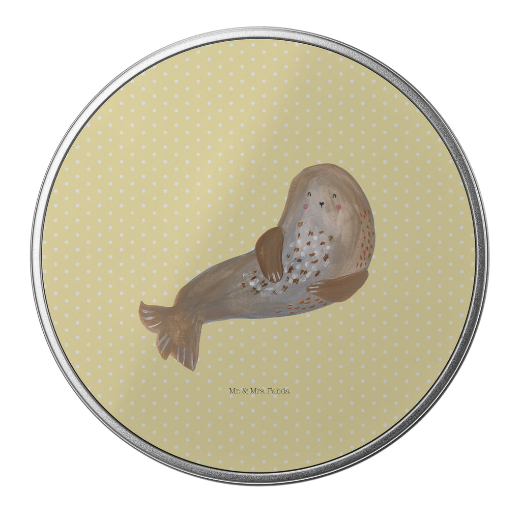 Blechdose rund Robbe lachend Metalldose, Keksdose, Dose, Vorratsdose, Geschenkbox, Tiermotive, Gute Laune, lustige Sprüche, Tiere, Robbe, Robben, Seehund, Strand, Meerestier, Ostsee, Nordsee