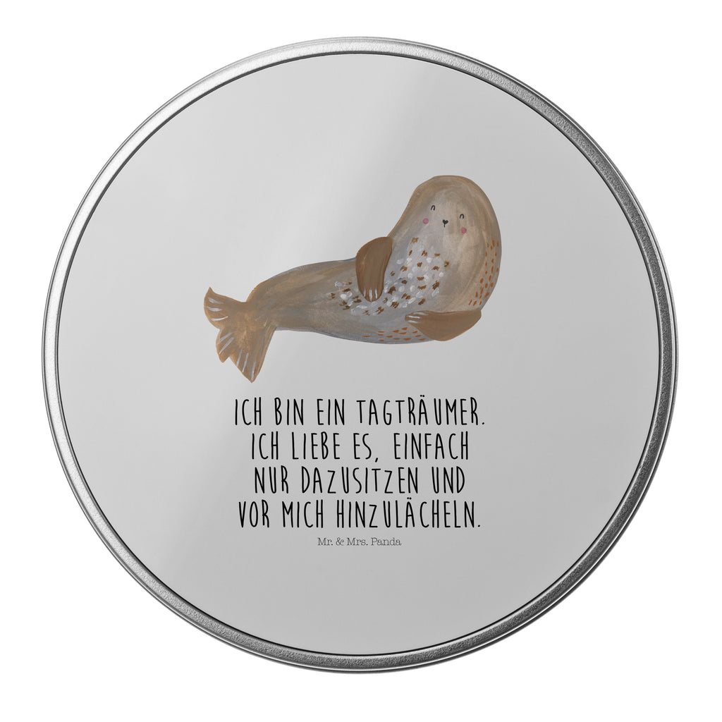 Blechdose rund Robbe lachend Metalldose, Keksdose, Dose, Vorratsdose, Geschenkbox, Tiermotive, Gute Laune, lustige Sprüche, Tiere, Robbe, Robben, Seehund, Strand, Meerestier, Ostsee, Nordsee