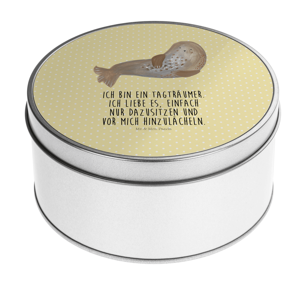 Blechdose rund Robbe lachend Metalldose, Keksdose, Dose, Vorratsdose, Geschenkbox, Tiermotive, Gute Laune, lustige Sprüche, Tiere, Robbe, Robben, Seehund, Strand, Meerestier, Ostsee, Nordsee