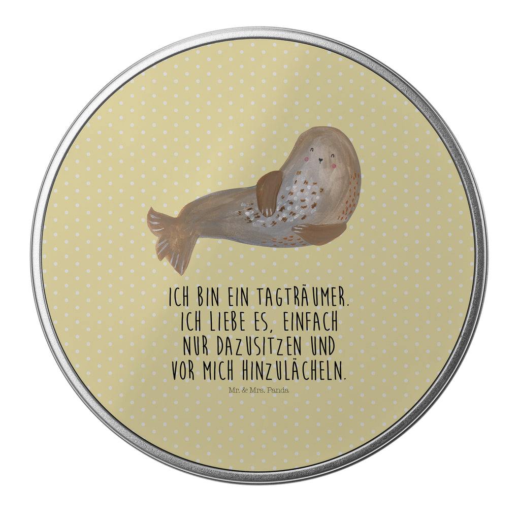 Blechdose rund Robbe lachend Metalldose, Keksdose, Dose, Vorratsdose, Geschenkbox, Tiermotive, Gute Laune, lustige Sprüche, Tiere, Robbe, Robben, Seehund, Strand, Meerestier, Ostsee, Nordsee