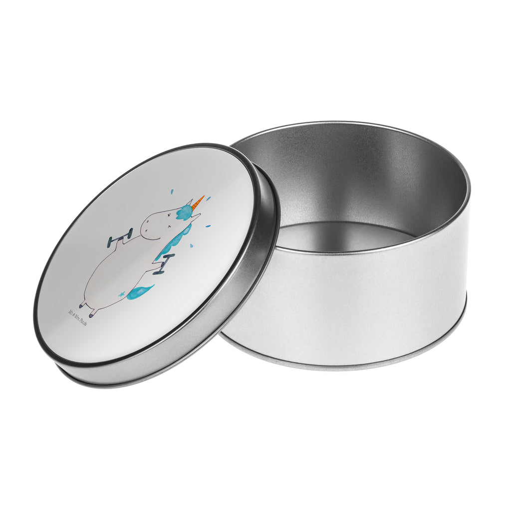 Blechdose rund Einhorn Fitness Metalldose, Keksdose, Dose, Vorratsdose, Geschenkbox, Einhorn, Einhörner, Einhorn Deko, Pegasus, Unicorn, Gym, Fitness, Fitnessstudio, Diät, Abnehmen, Sport, Pumpen, Geräte, Sixpack
