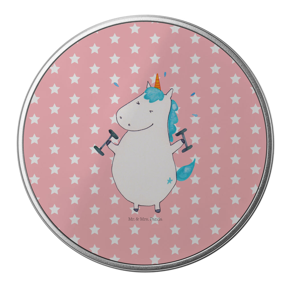 Blechdose rund Einhorn Fitness Metalldose, Keksdose, Dose, Vorratsdose, Geschenkbox, Einhorn, Einhörner, Einhorn Deko, Pegasus, Unicorn, Gym, Fitness, Fitnessstudio, Diät, Abnehmen, Sport, Pumpen, Geräte, Sixpack