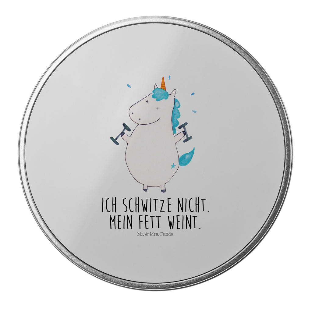 Blechdose rund Einhorn Fitness Metalldose, Keksdose, Dose, Vorratsdose, Geschenkbox, Einhorn, Einhörner, Einhorn Deko, Pegasus, Unicorn, Gym, Fitness, Fitnessstudio, Diät, Abnehmen, Sport, Pumpen, Geräte, Sixpack