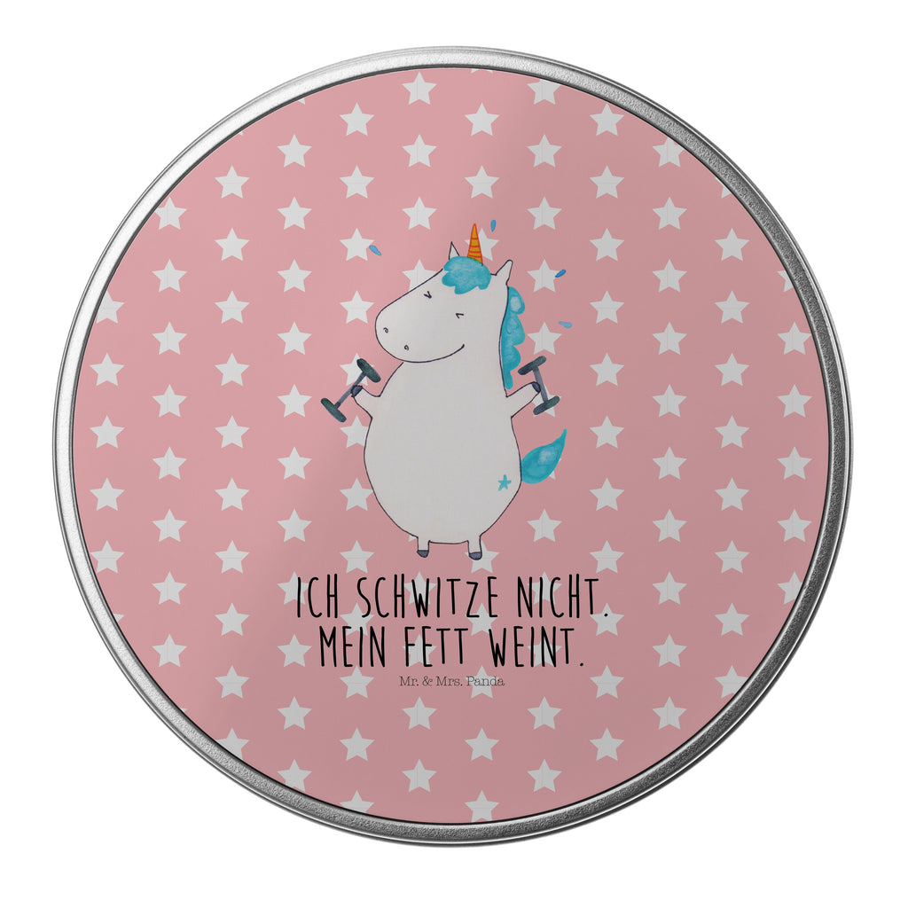 Blechdose rund Einhorn Fitness Metalldose, Keksdose, Dose, Vorratsdose, Geschenkbox, Einhorn, Einhörner, Einhorn Deko, Pegasus, Unicorn, Gym, Fitness, Fitnessstudio, Diät, Abnehmen, Sport, Pumpen, Geräte, Sixpack