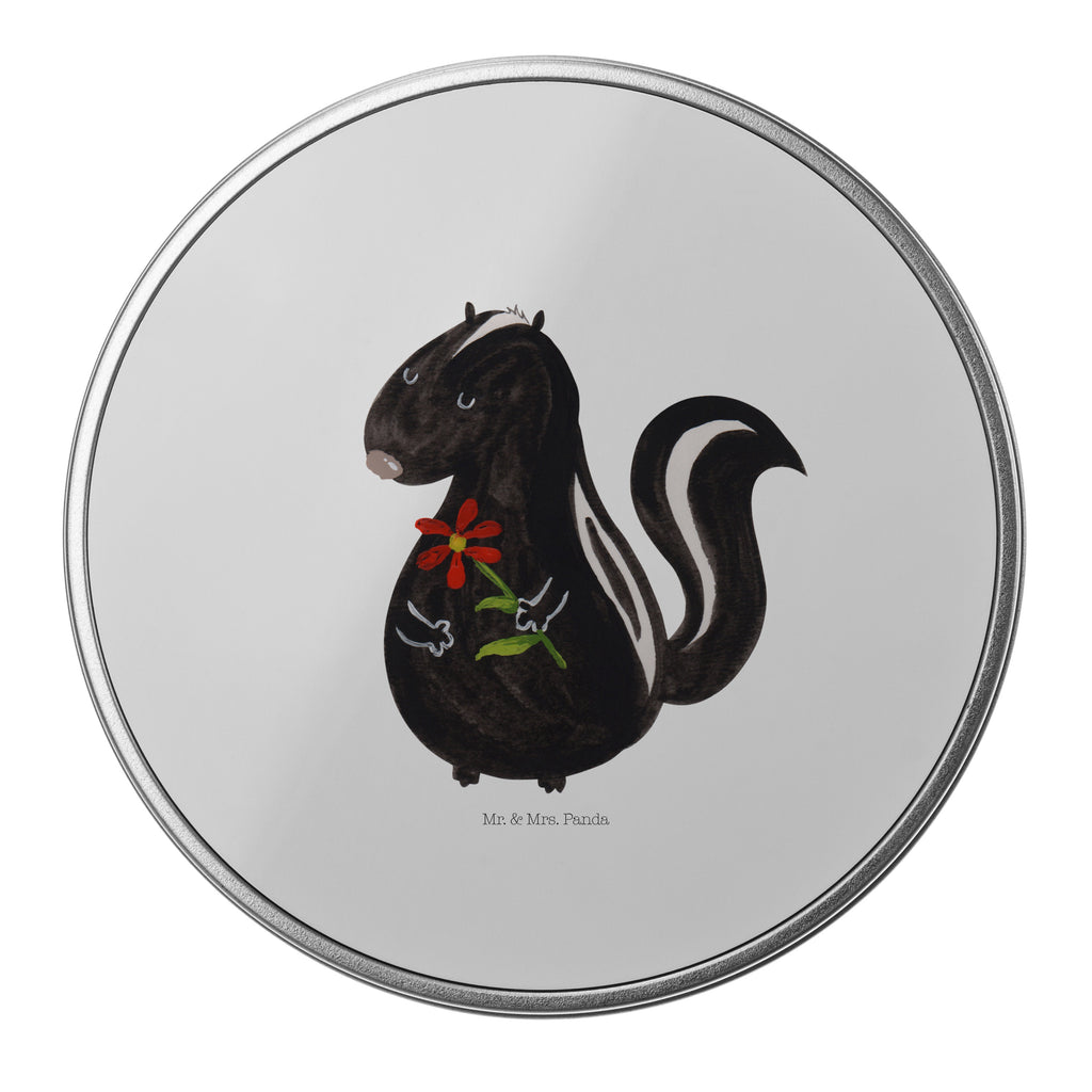 Blechdose rund Stinktier Blume Metalldose, Keksdose, Dose, Vorratsdose, Geschenkbox, Stinktier, Skunk, Wildtier, Raubtier, Stinker, Stinki, Tagträumer, verträumt, Dreams, Träume