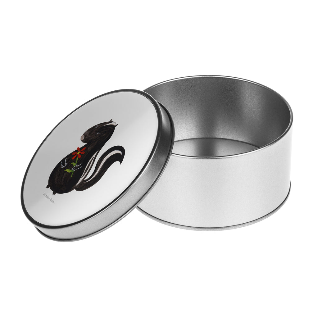 Blechdose rund Stinktier Blume Metalldose, Keksdose, Dose, Vorratsdose, Geschenkbox, Stinktier, Skunk, Wildtier, Raubtier, Stinker, Stinki, Tagträumer, verträumt, Dreams, Träume