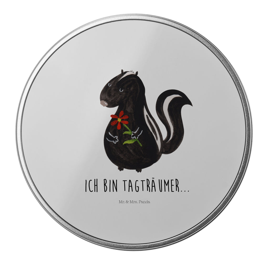 Blechdose rund Stinktier Blume Metalldose, Keksdose, Dose, Vorratsdose, Geschenkbox, Stinktier, Skunk, Wildtier, Raubtier, Stinker, Stinki, Tagträumer, verträumt, Dreams, Träume