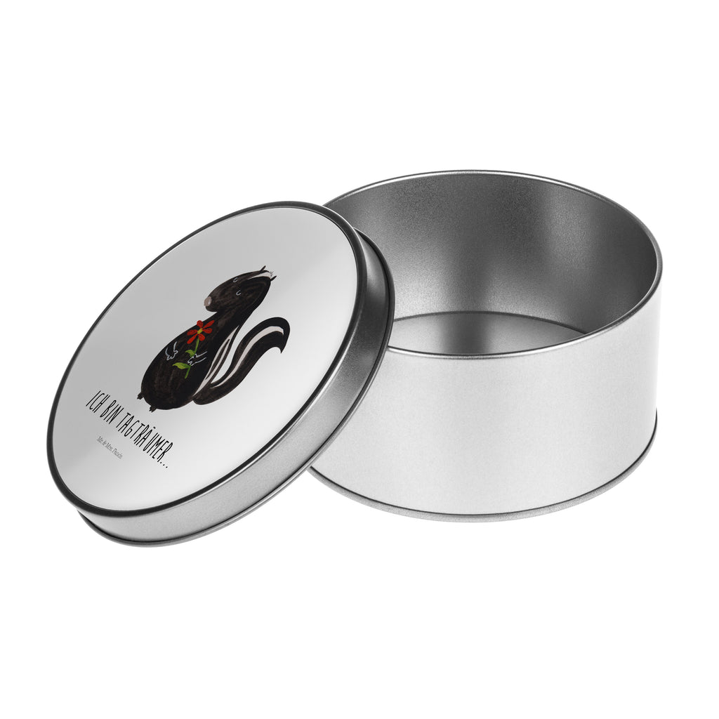Blechdose rund Stinktier Blume Metalldose, Keksdose, Dose, Vorratsdose, Geschenkbox, Stinktier, Skunk, Wildtier, Raubtier, Stinker, Stinki, Tagträumer, verträumt, Dreams, Träume