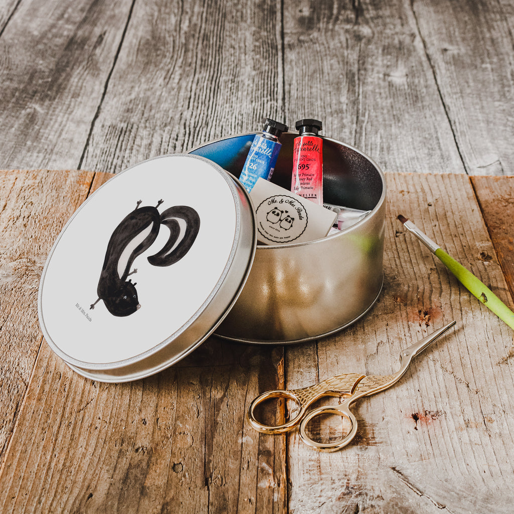 Blechdose rund Stinktier Handstand Metalldose, Keksdose, Dose, Vorratsdose, Geschenkbox, Stinktier, Skunk, Wildtier, Raubtier, Stinker, Stinki, Spielplatz, verpielt, Kind