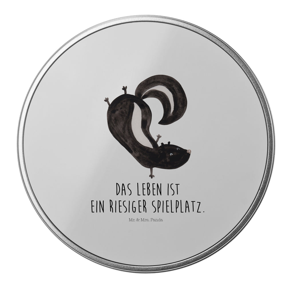 Blechdose rund Stinktier Handstand Metalldose, Keksdose, Dose, Vorratsdose, Geschenkbox, Stinktier, Skunk, Wildtier, Raubtier, Stinker, Stinki, Spielplatz, verpielt, Kind