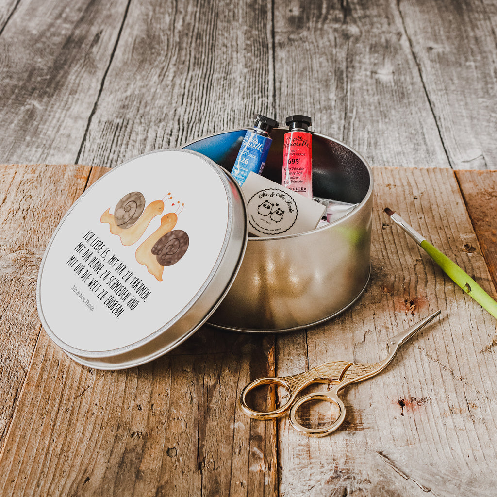 Blechdose rund Schnecken Liebe Metalldose, Keksdose, Dose, Vorratsdose, Geschenkbox, Liebe, Partner, Freund, Freundin, Ehemann, Ehefrau, Heiraten, Verlobung, Heiratsantrag, Liebesgeschenk, Jahrestag, Hocheitstag