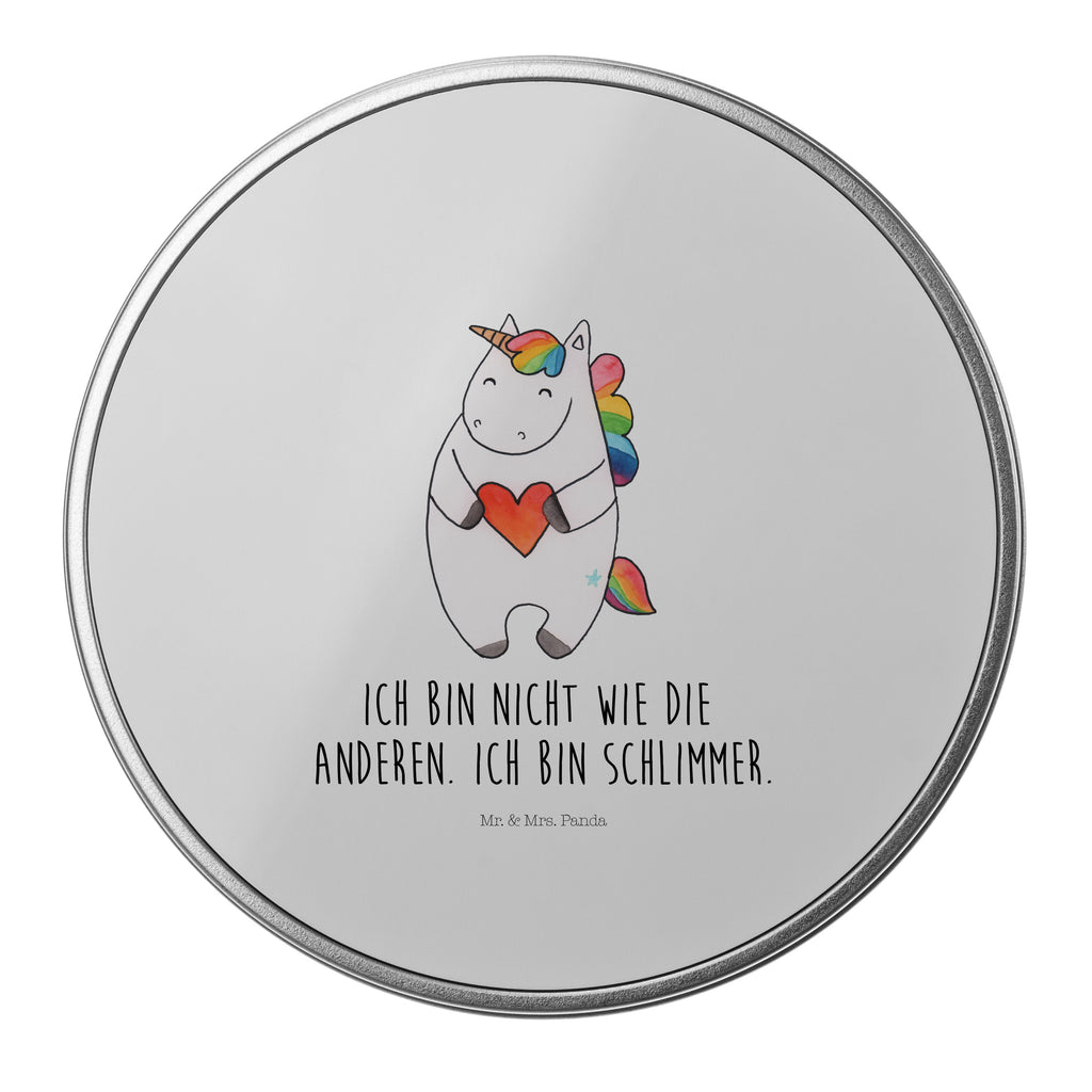 Blechdose rund Einhorn Herz Metalldose, Keksdose, Dose, Vorratsdose, Geschenkbox, Einhorn, Einhörner, Einhorn Deko, Pegasus, Unicorn, Herz, schlimm, böse, witzig, lustig, Freundin, anders, bunt