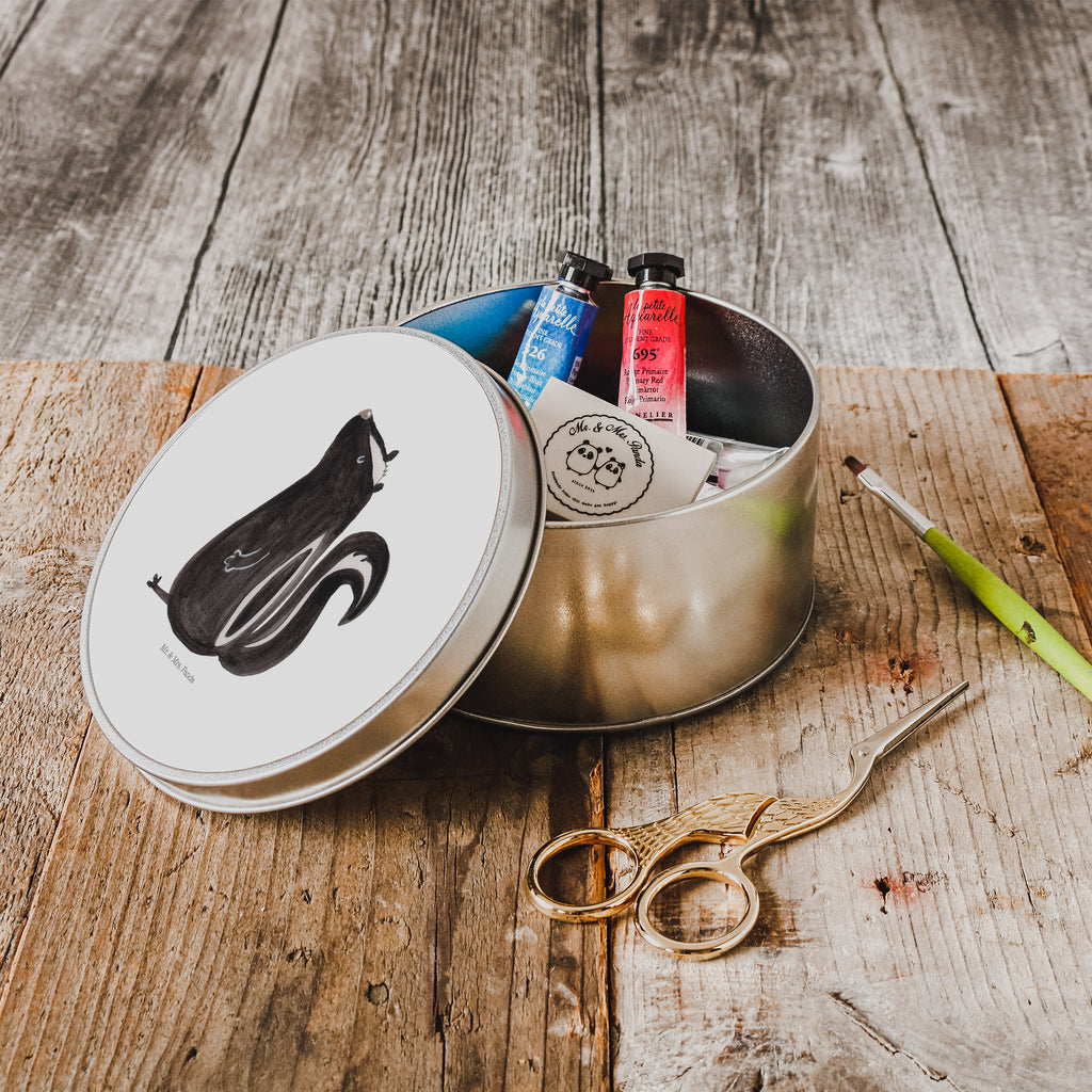 Blechdose rund Stinktier sitzend Metalldose, Keksdose, Dose, Vorratsdose, Geschenkbox, Stinktier, Skunk, Wildtier, Raubtier, Stinker, Stinki, Spruch, Büro, Recht, Besserwisser