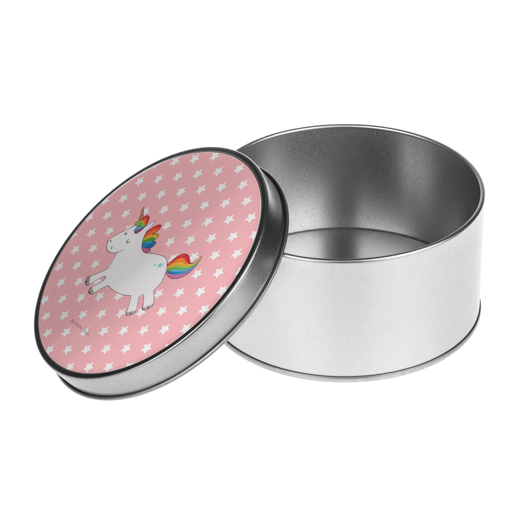 Blechdose rund Einhorn Happy Metalldose, Keksdose, Dose, Vorratsdose, Geschenkbox, Einhorn, Einhörner, Einhorn Deko, Pegasus, Unicorn, glücklich, fröhlich, Spaß, Freude, Lebensfreude, witzig, spannend, Lächeln, Lachen