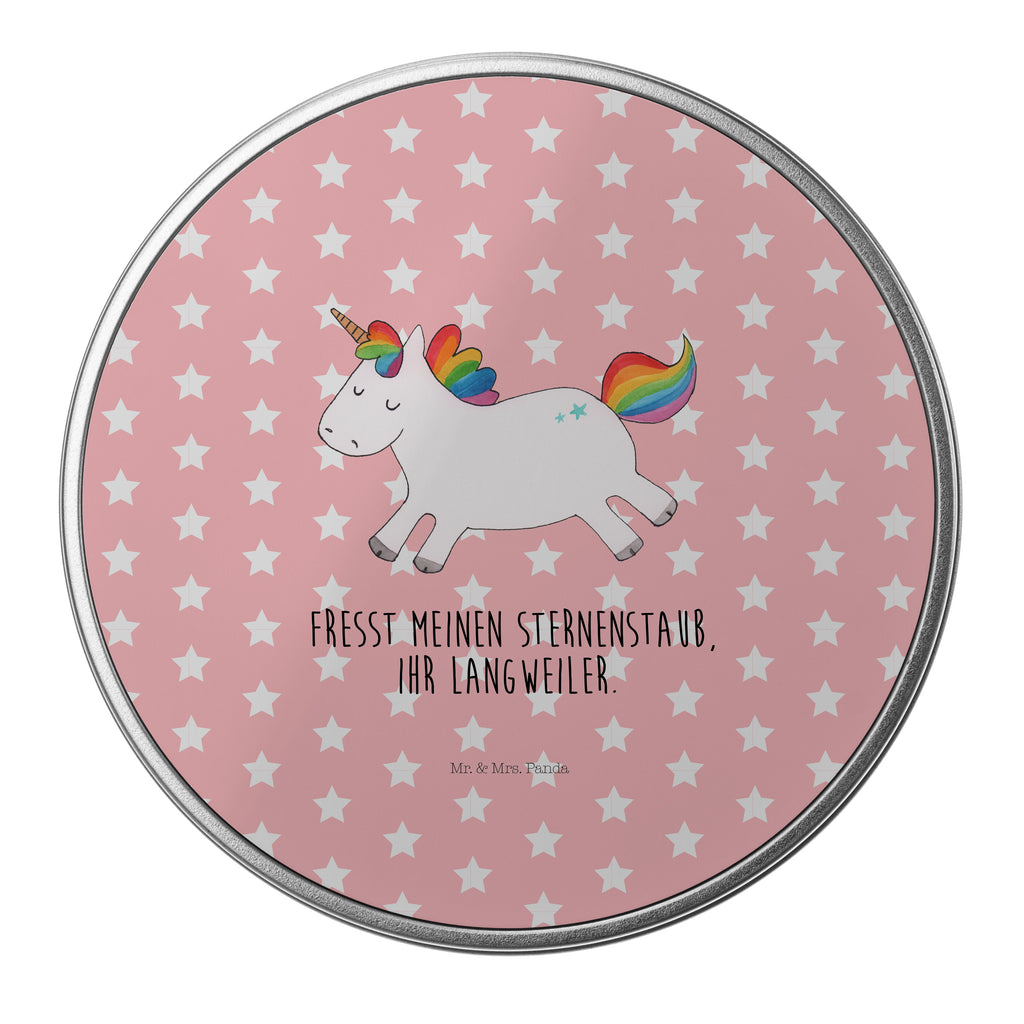 Blechdose rund Einhorn Happy Metalldose, Keksdose, Dose, Vorratsdose, Geschenkbox, Einhorn, Einhörner, Einhorn Deko, Pegasus, Unicorn, glücklich, fröhlich, Spaß, Freude, Lebensfreude, witzig, spannend, Lächeln, Lachen