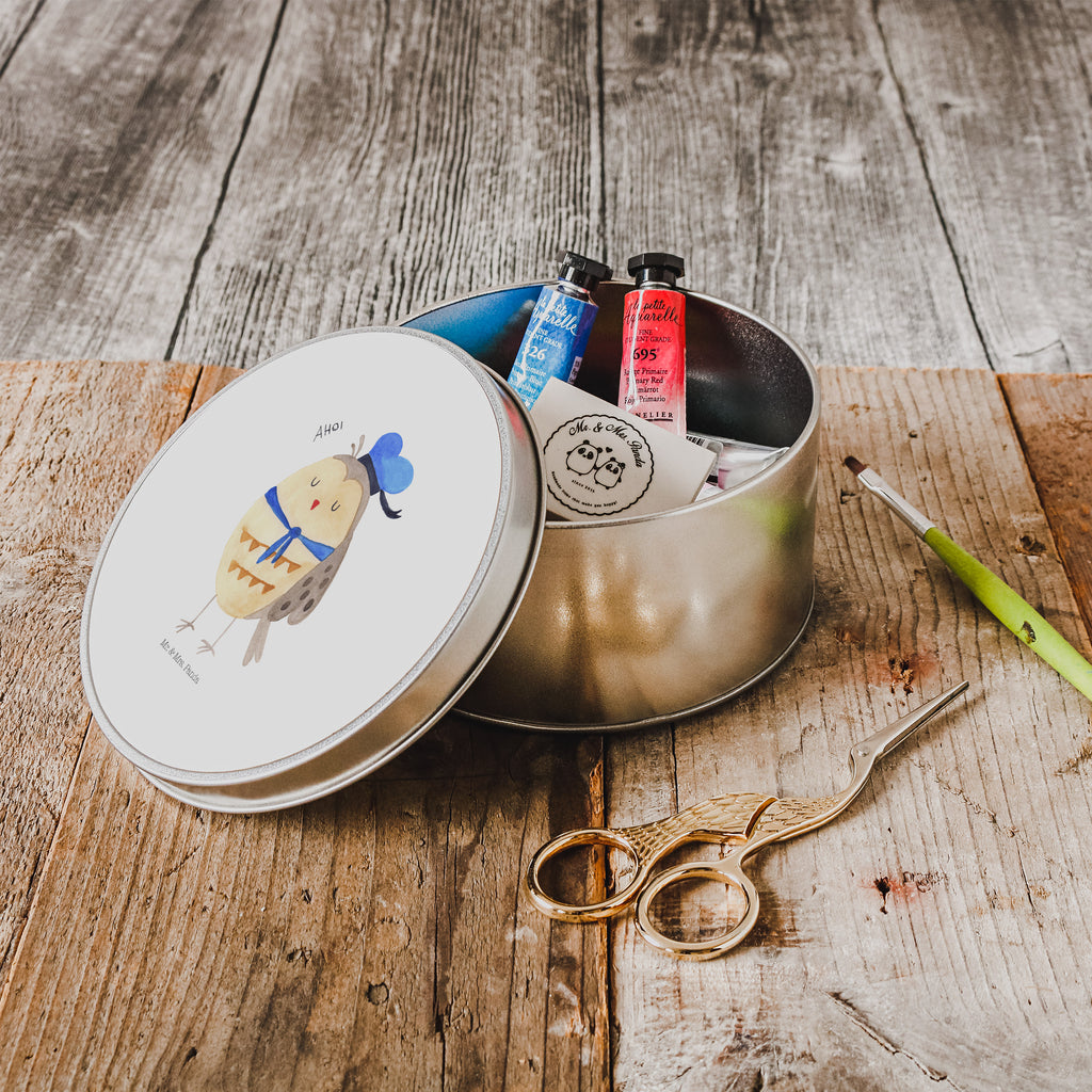 Blechdose rund Eule Matrosen Metalldose, Keksdose, Dose, Vorratsdose, Geschenkbox, Eule, Eule Spruch, Eule Deko, Owl, Wortspiel lustig, Matrose, Freundin, Ehe, Seefahrer, Heimathafen, Hochzeitstag Geschenk