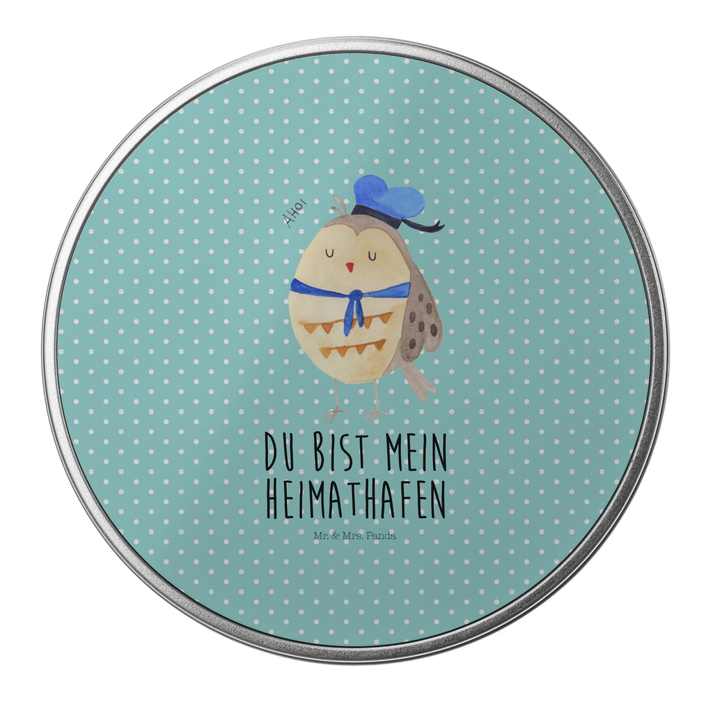 Blechdose rund Eule Matrosen Metalldose, Keksdose, Dose, Vorratsdose, Geschenkbox, Eule, Eule Spruch, Eule Deko, Owl, Wortspiel lustig, Matrose, Freundin, Ehe, Seefahrer, Heimathafen, Hochzeitstag Geschenk