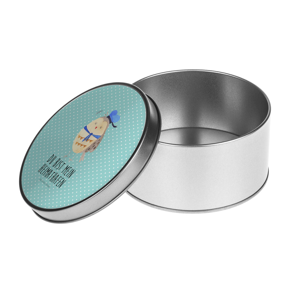 Blechdose rund Eule Matrosen Metalldose, Keksdose, Dose, Vorratsdose, Geschenkbox, Eule, Eule Spruch, Eule Deko, Owl, Wortspiel lustig, Matrose, Freundin, Ehe, Seefahrer, Heimathafen, Hochzeitstag Geschenk