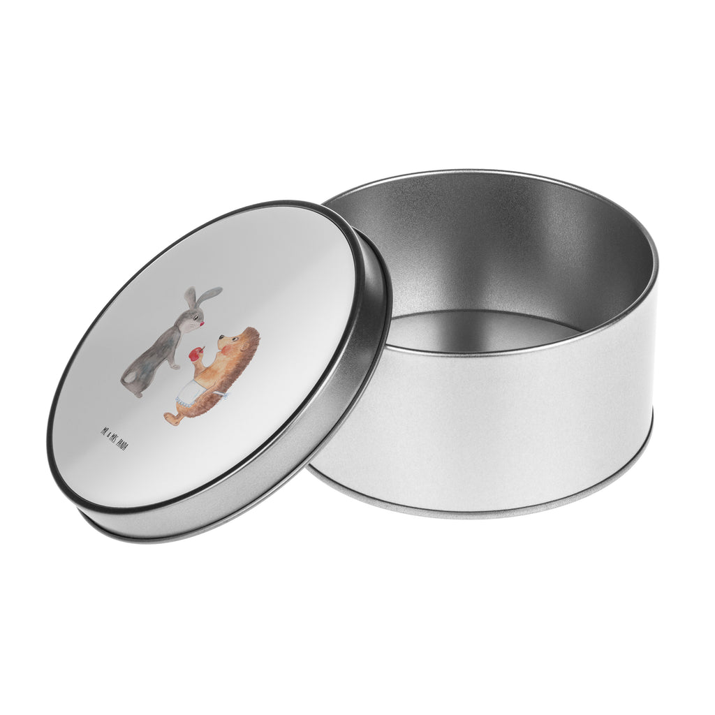 Blechdose rund Liebe ist nie ohne Schmerz Metalldose, Keksdose, Dose, Vorratsdose, Geschenkbox, Tiermotive, Gute Laune, lustige Sprüche, Tiere, Igel und Hase, Igel, Hase, Liebe Spruch, Liebeskummer Geschenk, Herzschmerz, Trösten, Trennungsschmerz, Spruch romantisch
