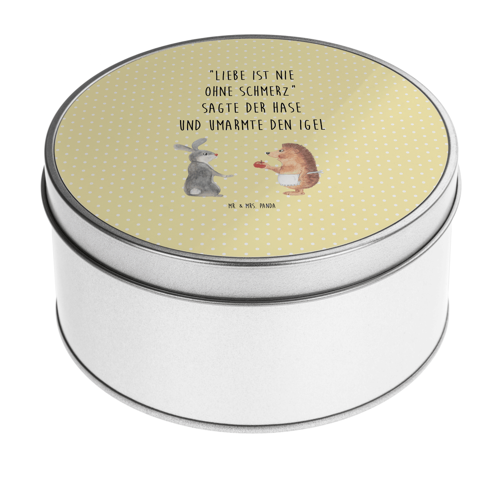 Blechdose rund Liebe ist nie ohne Schmerz Metalldose, Keksdose, Dose, Vorratsdose, Geschenkbox, Tiermotive, Gute Laune, lustige Sprüche, Tiere, Igel und Hase, Igel, Hase, Liebe Spruch, Liebeskummer Geschenk, Herzschmerz, Trösten, Trennungsschmerz, Spruch romantisch