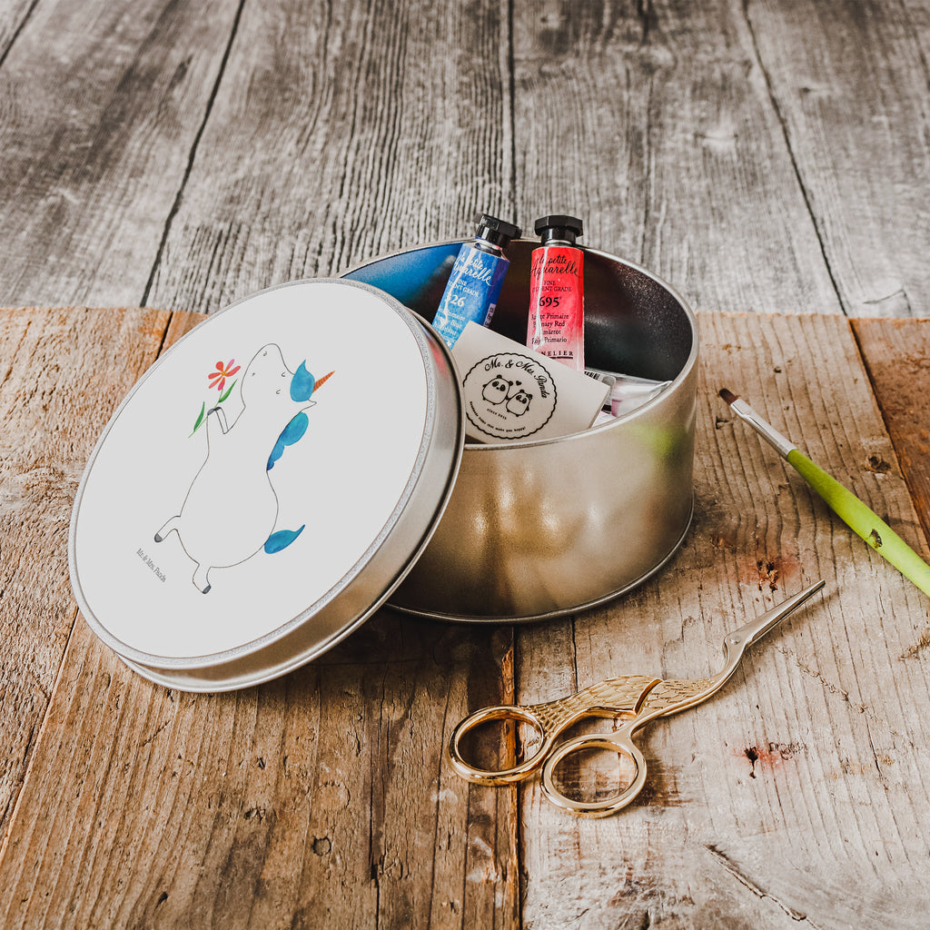 Blechdose rund Einhorn Blume Metalldose, Keksdose, Dose, Vorratsdose, Geschenkbox, Einhorn, Einhörner, Einhorn Deko, Pegasus, Unicorn, Liebe, Liebesbeweis, Antrag, Heiratsantrag, Verlobung, Ehepaar, Pärchen, Partner, Freund, Freundin, Ehe, heiraten