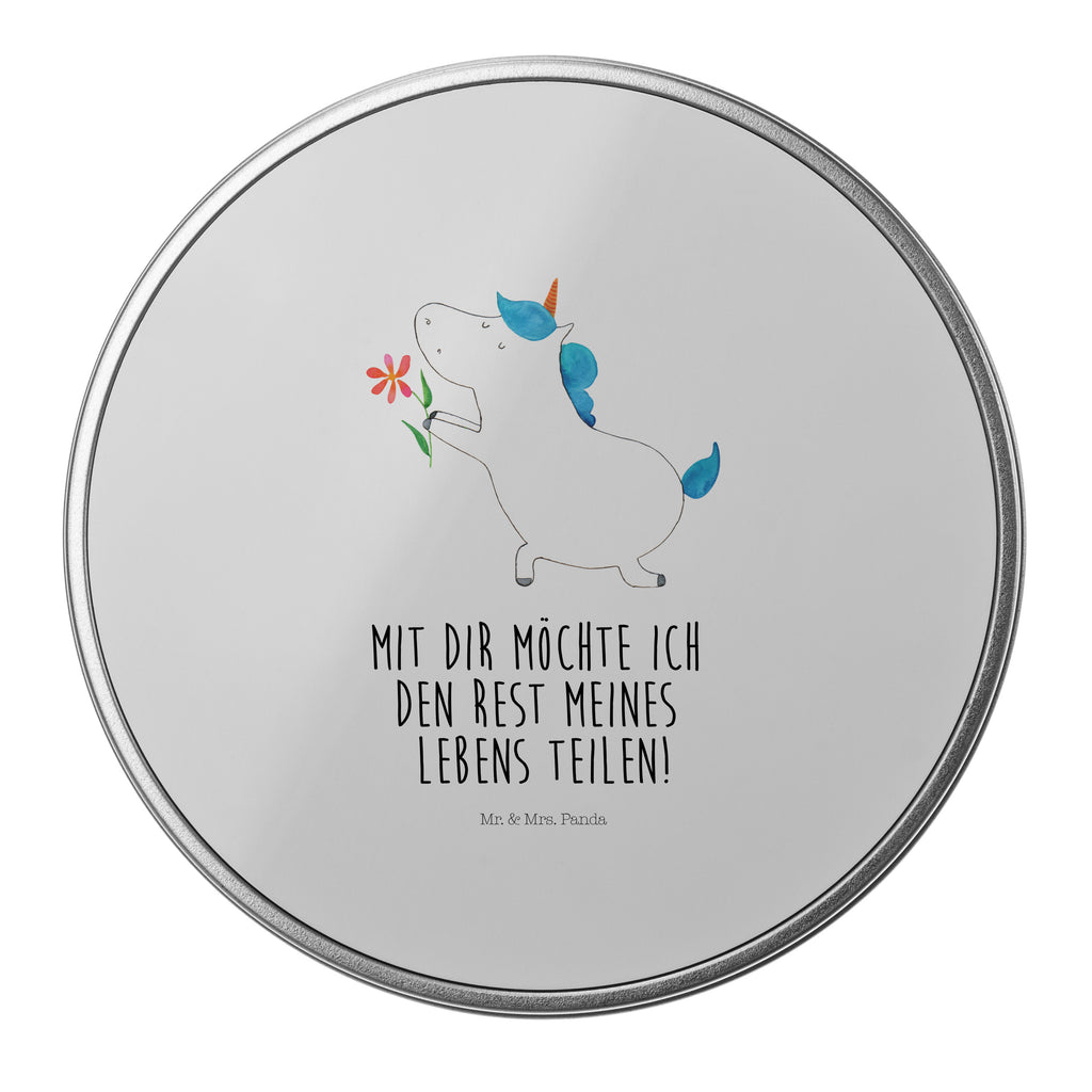Blechdose rund Einhorn Blume Metalldose, Keksdose, Dose, Vorratsdose, Geschenkbox, Einhorn, Einhörner, Einhorn Deko, Pegasus, Unicorn, Liebe, Liebesbeweis, Antrag, Heiratsantrag, Verlobung, Ehepaar, Pärchen, Partner, Freund, Freundin, Ehe, heiraten