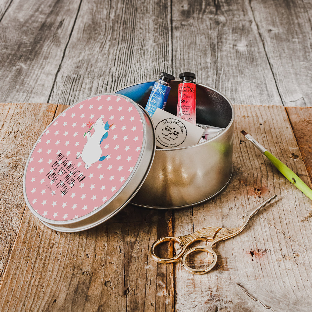 Blechdose rund Einhorn Blume Metalldose, Keksdose, Dose, Vorratsdose, Geschenkbox, Einhorn, Einhörner, Einhorn Deko, Pegasus, Unicorn, Liebe, Liebesbeweis, Antrag, Heiratsantrag, Verlobung, Ehepaar, Pärchen, Partner, Freund, Freundin, Ehe, heiraten