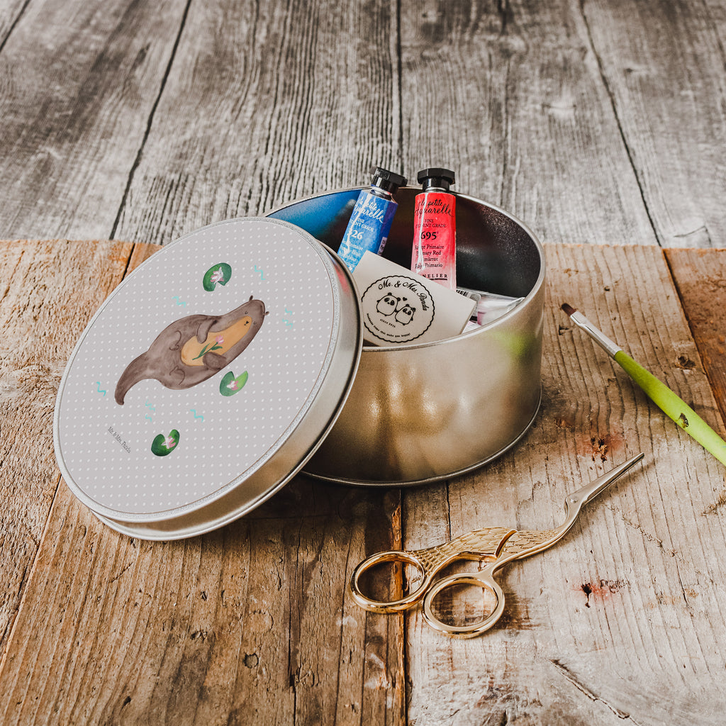 Blechdose rund Otter mit Seerose Metalldose, Keksdose, Dose, Vorratsdose, Geschenkbox, Otter, Fischotter, Seeotter, Otter Seeotter See Otter
