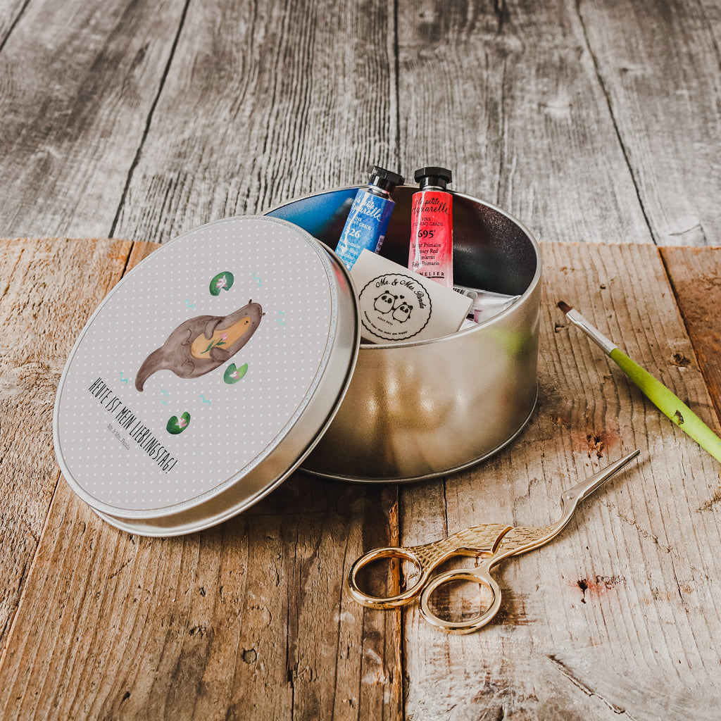 Blechdose rund Otter mit Seerose Metalldose, Keksdose, Dose, Vorratsdose, Geschenkbox, Otter, Fischotter, Seeotter, Otter Seeotter See Otter