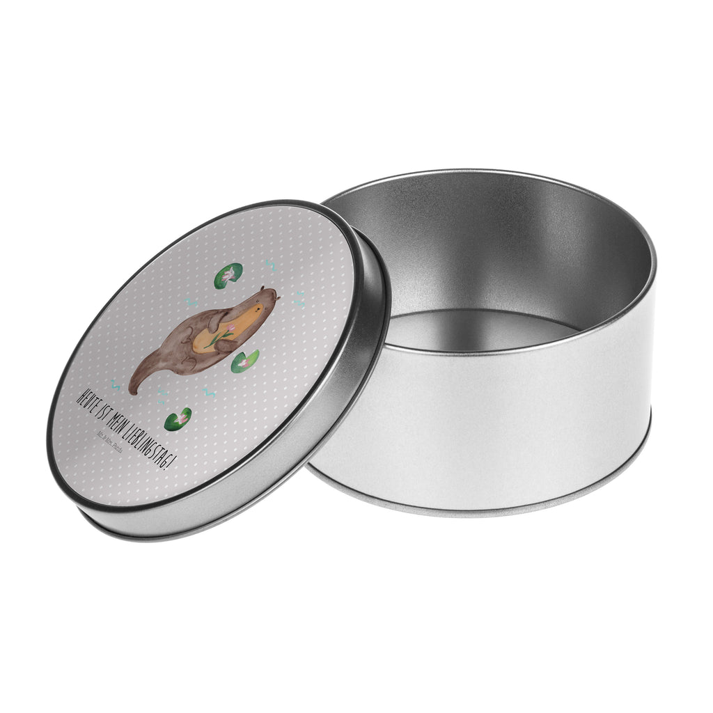 Blechdose rund Otter mit Seerose Metalldose, Keksdose, Dose, Vorratsdose, Geschenkbox, Otter, Fischotter, Seeotter, Otter Seeotter See Otter