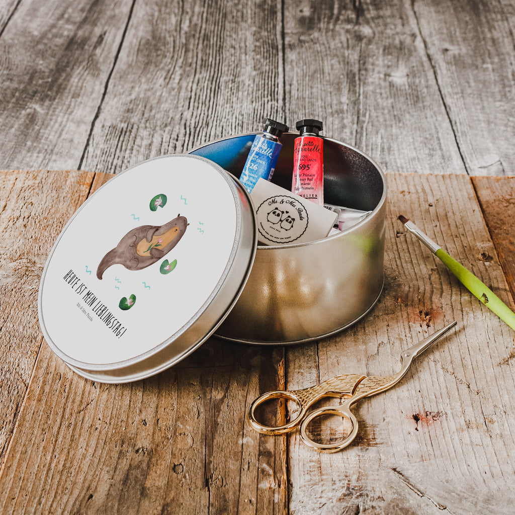 Blechdose rund Otter mit Seerose Metalldose, Keksdose, Dose, Vorratsdose, Geschenkbox, Otter, Fischotter, Seeotter, Otter Seeotter See Otter