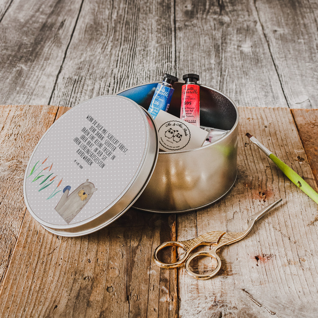 Blechdose rund Otter mit Stein Metalldose, Keksdose, Dose, Vorratsdose, Geschenkbox, Otter, Fischotter, Seeotter, Otter Seeotter See Otter