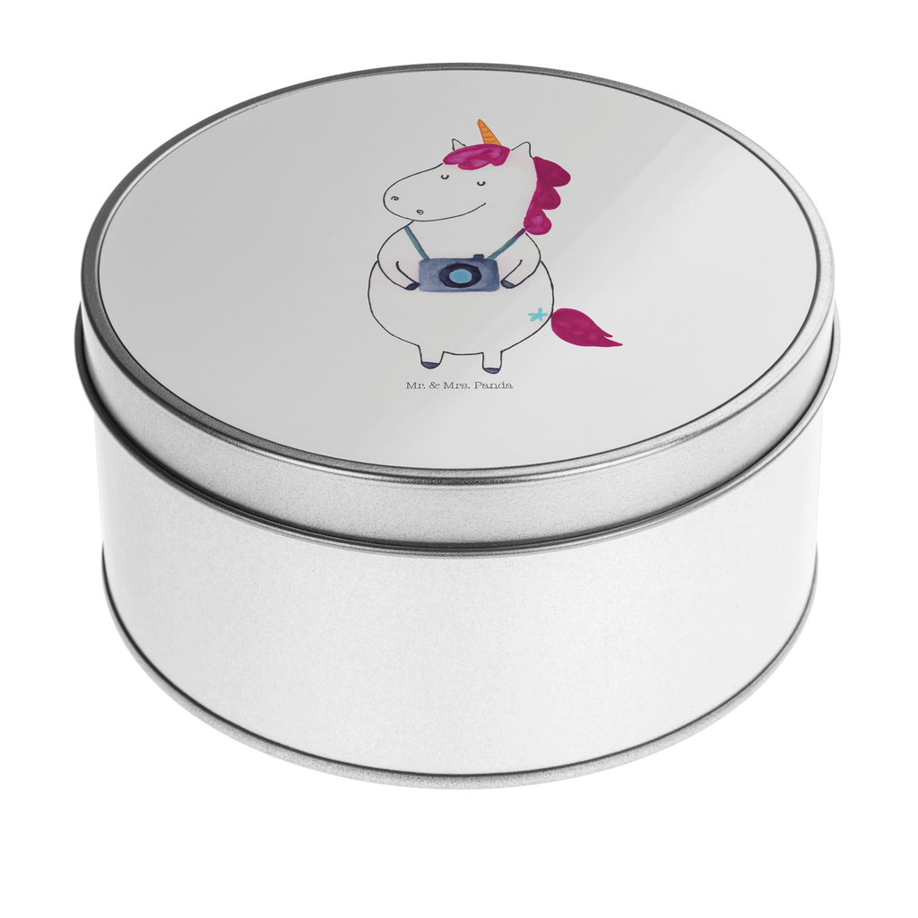 Blechdose rund Einhorn Fotograf Metalldose, Keksdose, Dose, Vorratsdose, Geschenkbox, Einhorn, Einhörner, Einhorn Deko, Pegasus, Unicorn, Fotograf, Fotografie, Kamera, Reisen, Weltreise, Weltenbummler, Urlaub, Tourist, Kurztrip, Reise, Städtereise