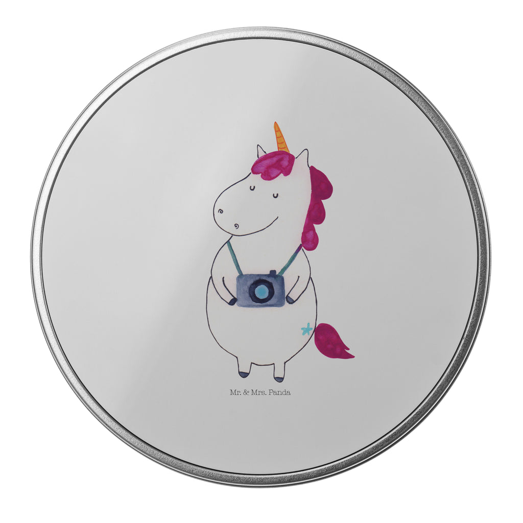 Blechdose rund Einhorn Fotograf Metalldose, Keksdose, Dose, Vorratsdose, Geschenkbox, Einhorn, Einhörner, Einhorn Deko, Pegasus, Unicorn, Fotograf, Fotografie, Kamera, Reisen, Weltreise, Weltenbummler, Urlaub, Tourist, Kurztrip, Reise, Städtereise
