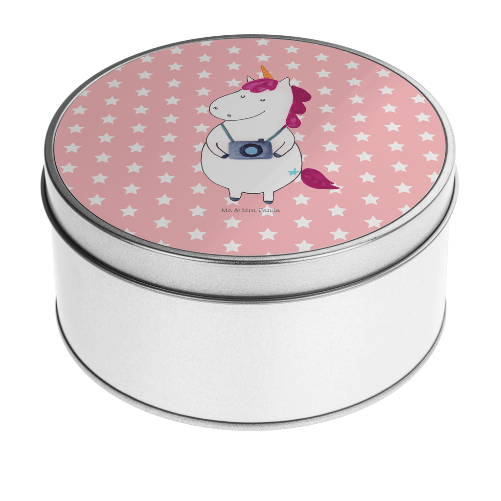 Blechdose rund Einhorn Fotograf Metalldose, Keksdose, Dose, Vorratsdose, Geschenkbox, Einhorn, Einhörner, Einhorn Deko, Pegasus, Unicorn, Fotograf, Fotografie, Kamera, Reisen, Weltreise, Weltenbummler, Urlaub, Tourist, Kurztrip, Reise, Städtereise