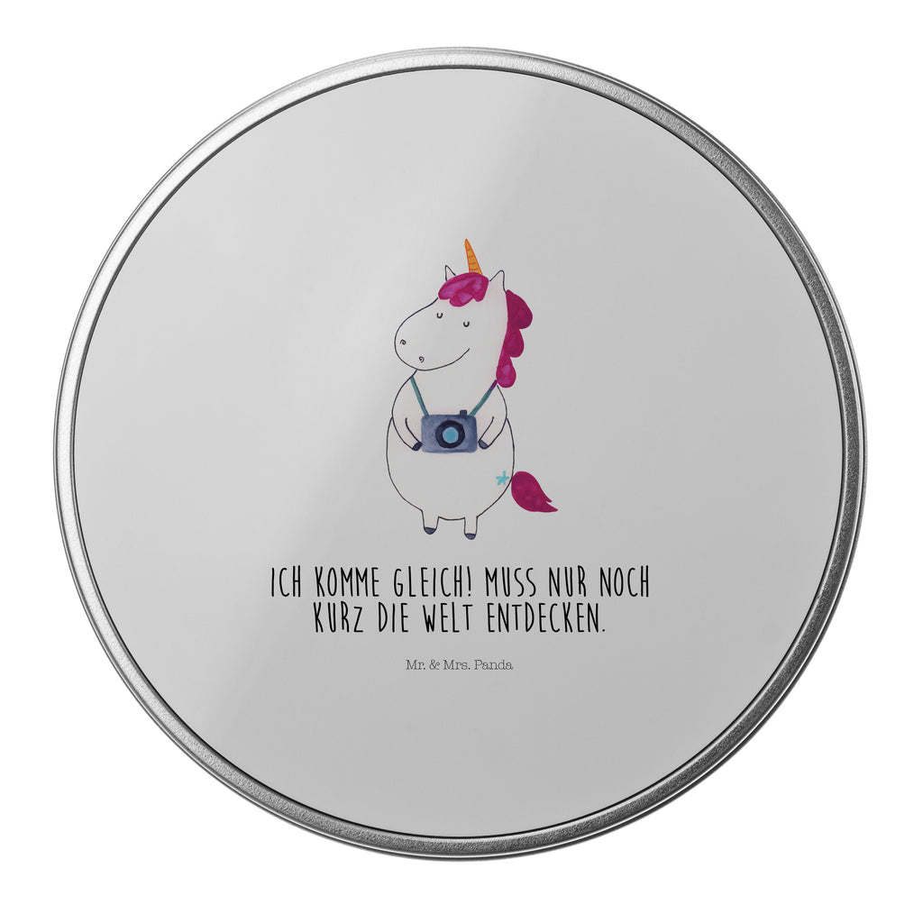 Blechdose rund Einhorn Fotograf Metalldose, Keksdose, Dose, Vorratsdose, Geschenkbox, Einhorn, Einhörner, Einhorn Deko, Pegasus, Unicorn, Fotograf, Fotografie, Kamera, Reisen, Weltreise, Weltenbummler, Urlaub, Tourist, Kurztrip, Reise, Städtereise
