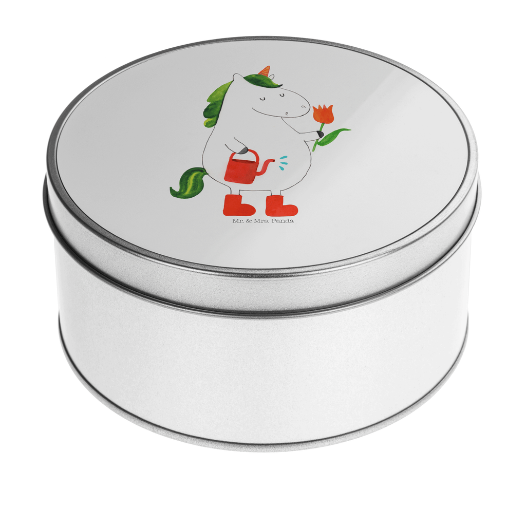 Blechdose rund Einhorn Gärtner Metalldose, Keksdose, Dose, Vorratsdose, Geschenkbox, Einhorn, Einhörner, Einhorn Deko, Pegasus, Unicorn, Luftballon, Gießkanne, Giesskanne, Lebenslust, Freude, Blume, Freundin, Garten, Stiefel