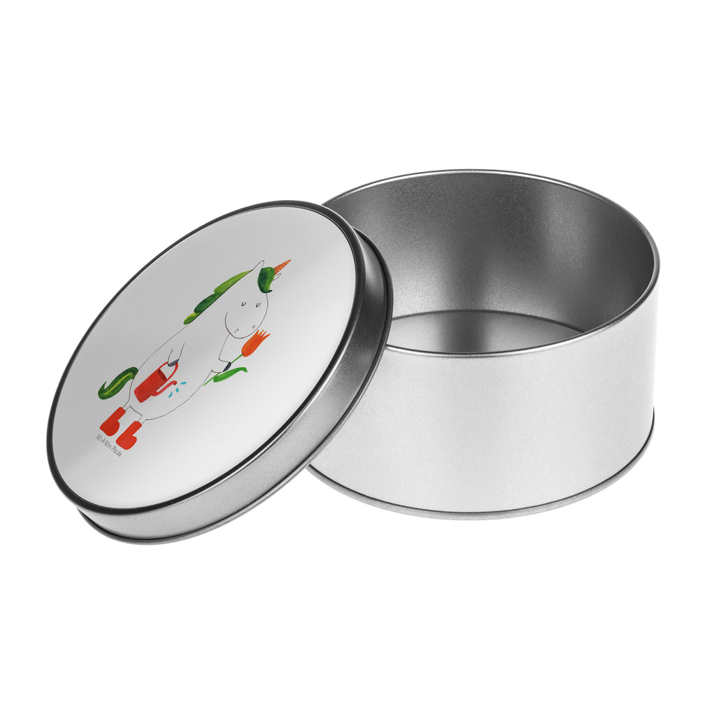 Blechdose rund Einhorn Gärtner Metalldose, Keksdose, Dose, Vorratsdose, Geschenkbox, Einhorn, Einhörner, Einhorn Deko, Pegasus, Unicorn, Luftballon, Gießkanne, Giesskanne, Lebenslust, Freude, Blume, Freundin, Garten, Stiefel
