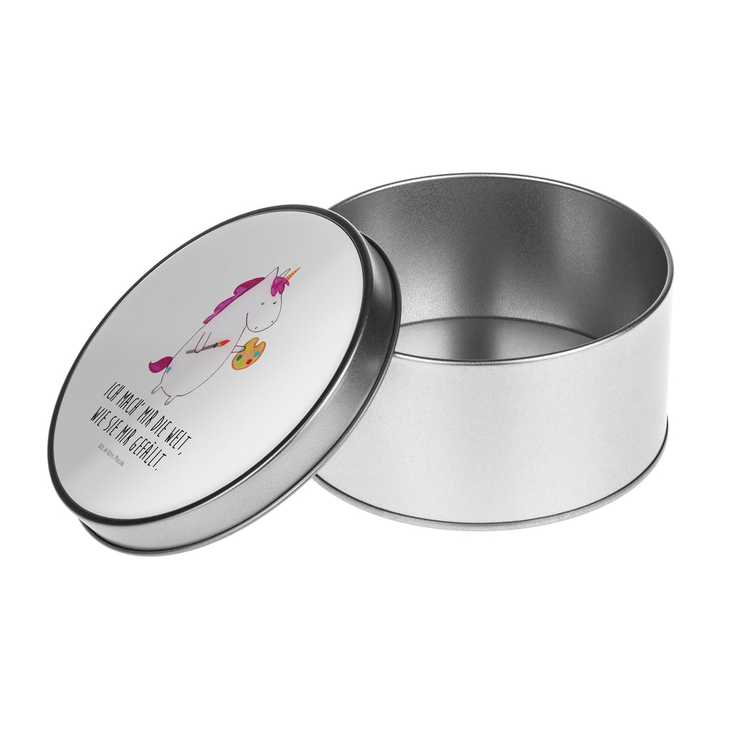 Blechdose rund Einhorn Künstler Metalldose, Keksdose, Dose, Vorratsdose, Geschenkbox, Einhorn, Einhörner, Einhorn Deko, Pegasus, Unicorn, Englisch, Künstler, Artist, Malen, Zeichnen, Welt, Farbe, Stift, Pinsel, Geschenk, Maler