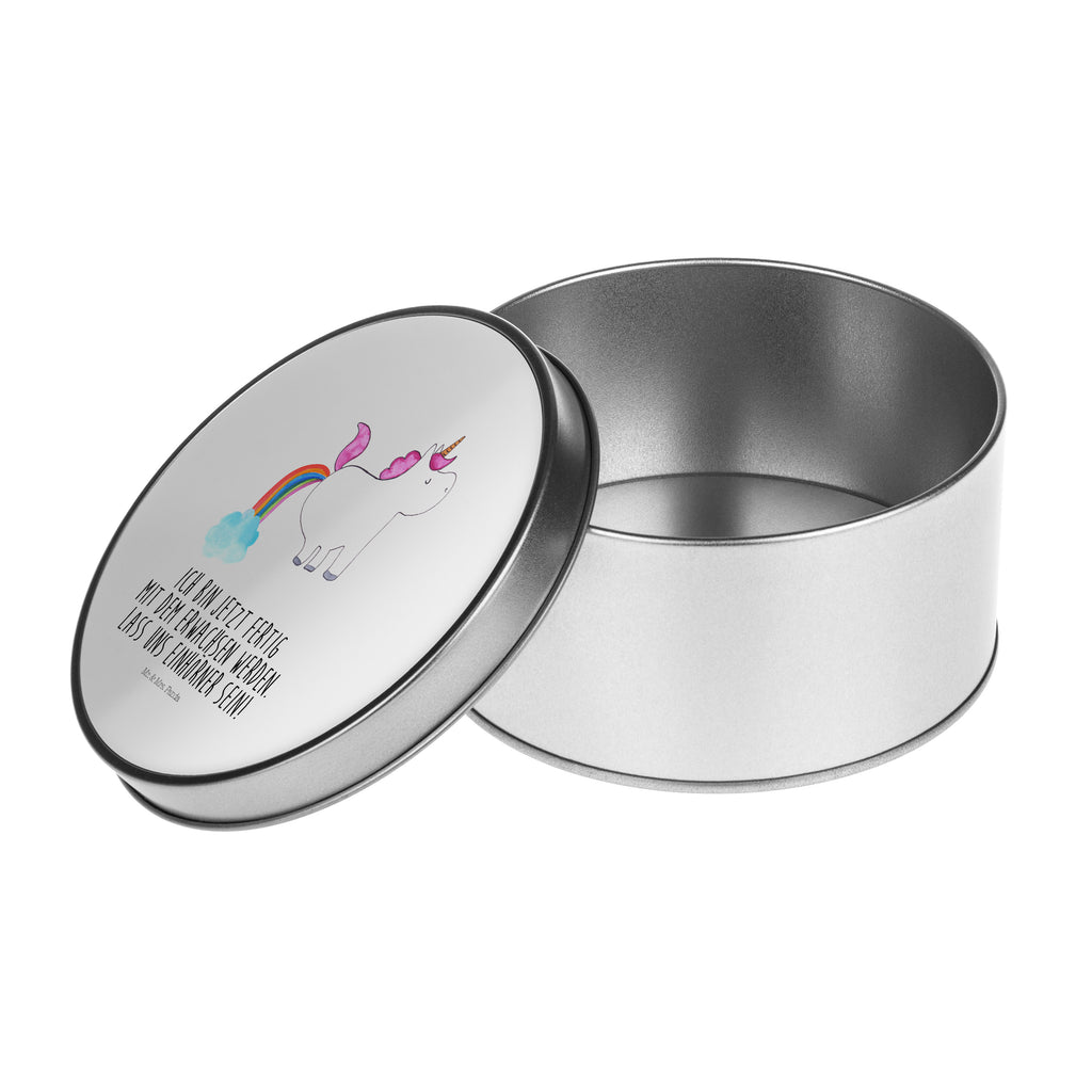 Blechdose rund Einhorn Pupsend Metalldose, Keksdose, Dose, Vorratsdose, Geschenkbox, Einhorn, Einhörner, Einhorn Deko, Pegasus, Unicorn, Pups, Regenbogen, Glitzer, Einhornpower, Erwachsenwerden, Spaß, lustig, Freundin